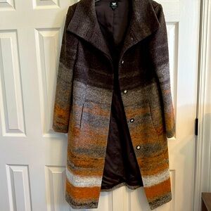 W by Worth wool coat. Beautiful ombré brown, rust , grey fully lined coat.